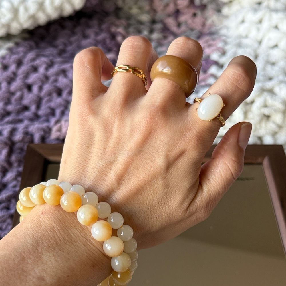 Hetian Jade Lotus Pink Oval Ring